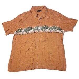 Croft & Barrow Mens XL Hawaiian Shirt Orange Palm Tree Button Up Short Sleeve